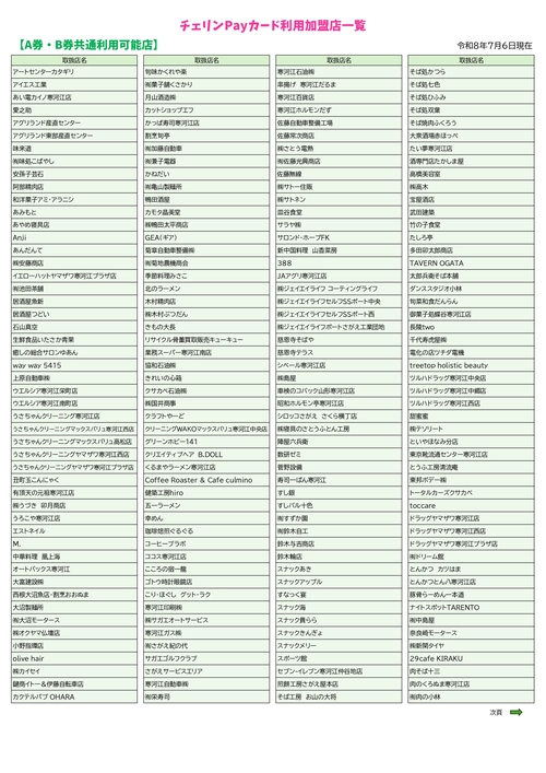 取扱加盟店一覧