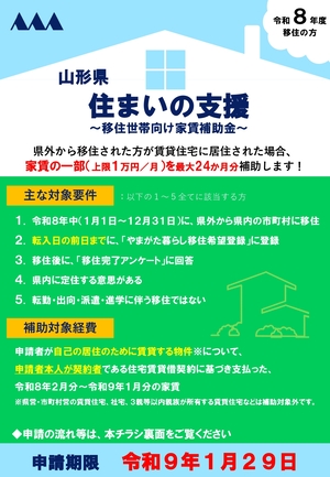 移住世帯向け家賃補助金チラシ